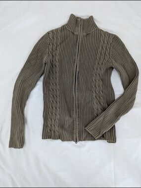 Eddie Bauer Olive Taupe Cable Zip Cardigan